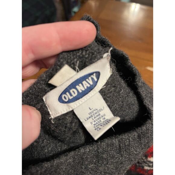 Vintage Old Navy Gray Red Snowflake Print Wool Sweater Size Large Y2K Holiday - Picture 4 of 7